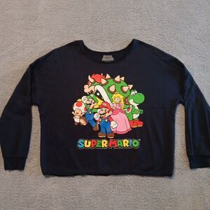 Super Mario Graphic Sweatshirt L Women's LARGE Nintendo Long Sleeve Navy EUC
